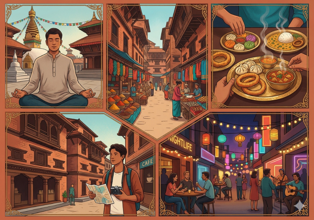 Kathmandu lifestyle street food markets nightlife Thamel culture